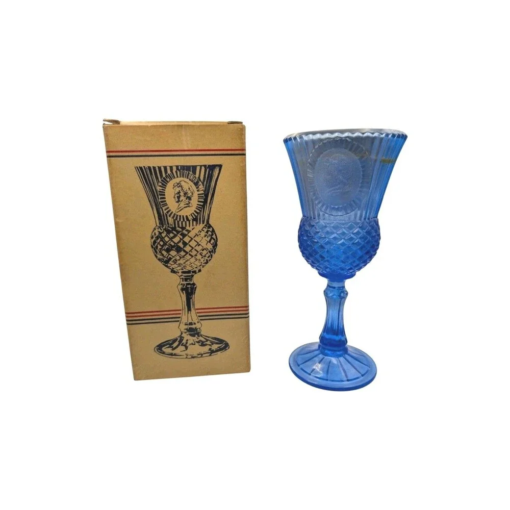 Vintage Avon Fostoria Martha Washington Goblet Blue Glass Candle Holder Box